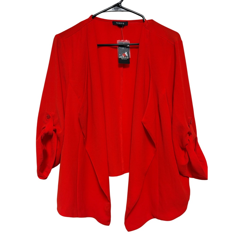 NWT Torrid Red Crepe Blazer Size 1x Open Front Roll Tab Sleeve Career Plus Size